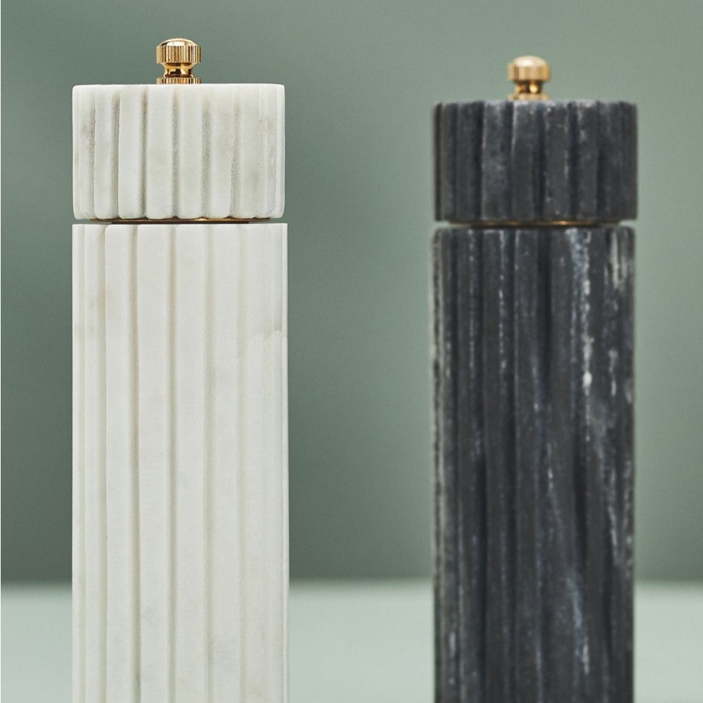 Anthropologie ribbed Marble Salt and Pepper Grinders black and white marble